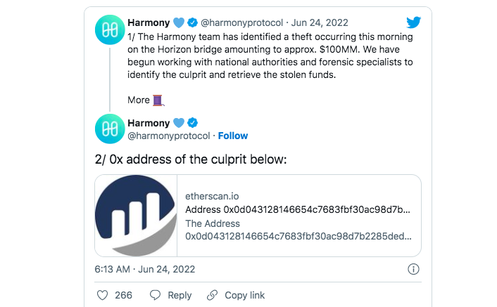 Harmony chia sẻ về thông tin tài khoản được cho là của hacker. (Ảnh: Nguồn quốc tế) 